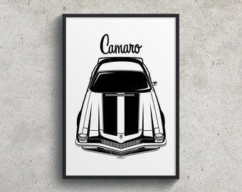 Chevrolet Camaro 2nd gen 1970 - Black Stripes Poster Garage Decor Wall Art Gifts Man Cave Decor Gift For Him Automotive Print Posters Arts