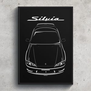 Nissan Silvia S15 1999 2002 Poster JDM Print Man Cave Decor Garage Wall Art Car Minimal Emblem Outline Silhouette Cars Poster