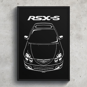 Acura RSX Type S 2002 2006 Poster JDM Print Man Cave Decor Garage Wall Art Car Minimal Emblem Outline Silhouette Cars Poster