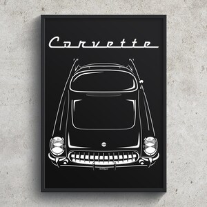 Chevrolet Corvette C1 1953 1955 poster klassieke Corvette garage muur kunst cadeaus auto man cadeau cadeaus voor hem man grot decor auto&#39;s kunst