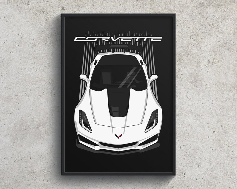 Corvette Gifts Chevrolet Corvette C7 ZR1 Poster White Corvette Poster Car Print Cars Wall Decor