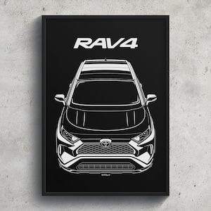 Toyota RAV4 Prime 2021 2024 Poster JDM Print Man Cave Decor Garage Wall Art Car Minimal Emblem Outline Silhouette Cars Poster