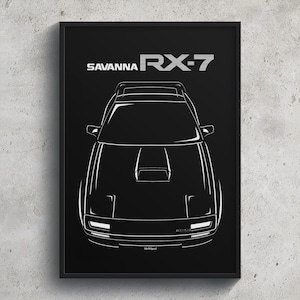 Mazda RX 7 Savanna 2nd gen FC3S Poster JDM Print Mann Höhle Dekor Garage Wand Kunst Auto Minimal Emblem Outline Silhouette Cars Poster
