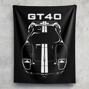 フォード GT40 ホワイト ストライプ ウォール タペストリー フォード GT ウォール アート 男の隠れ家 ウォール アート ガレージ タペストリー 車好きへのギフト