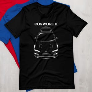 Ford Escort RS Cosworth 1992 1996 T shirt Car Guy Gifts Outline Silhouette Minimal dad husband boyfriend Short Sleeve Crew Neck Shirt
