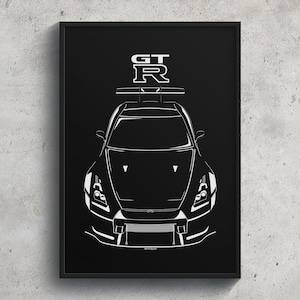 Nissan GTR R35 2007 2016 Body Kit Poster JDM Print Man Cave Decor Garage Wall Art Car Minimal Emblem Outline Silhouette Cars Poster