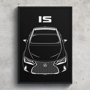 Lexus IS 2021 2024 Poster JDM Print Man Cave Decor Garage Wall Art Car Minimal Emblem Outline Silhouette Cars Poster