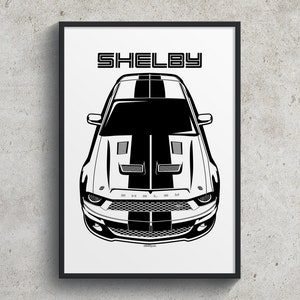 Ford Mustang Shelby GT500 KR 2008 2009 Black Stripes Poster Shelby GT500KR Car Guy Gift Gifts for Him Man Cave Decor Cars Art