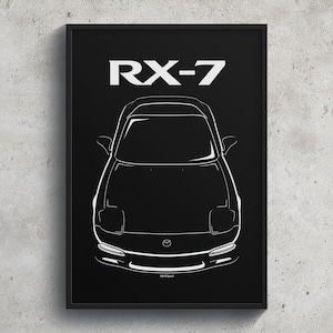Mazda RX 7 3rd gen FD3S Poster JDM Print Man Cave Decor Garage Wall Art Car Minimal Emblem Outline Silhouette Cars Poster