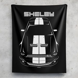 Ford Mustang Shelby GT500 2007 2009 White Stripes Wall Tapestry Man Cave Wall Art Garage Tapestries Gifts for Car Lovers