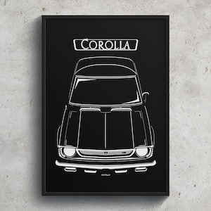 BMW Corolla SR5 E20 1970 1974 Poster JDM Druck Mann Höhle Dekor Garage Wand Kunst Auto Minimal Emblem Outline Silhouette Autos Poster