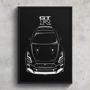 Nissan GTR R35 2017 2021 Poster JDM Print Man Cave Decor Garage Wall Art Car Minimal Emblem Outline Silhouette Cars Poster