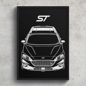 Ford Focus ST Wagon 2019 2021 Poster Art Print Garage Wall Decor Car Gifts Wall Art Poster Car Enthusiasts Gift