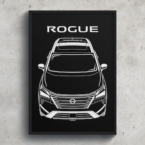 Nissan Rogue 2024 Poster JDM Print Man Cave Decor Garage Wall Art Car Minimal Emblem Outline Silhouette Cars Poster