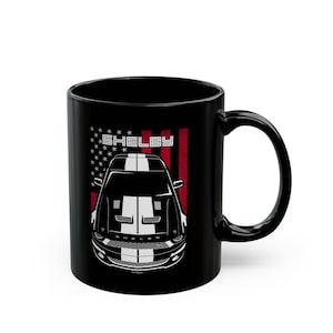 Shelby GT500 KR Mug: Black Ceramic with White Stripes - Glossy Finish, Auto Enthusiast Gift, USA Made