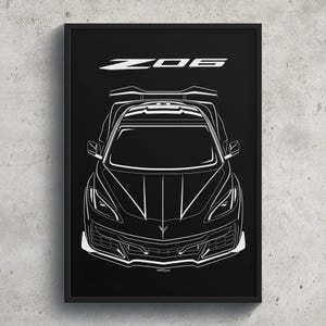 Chevrolet Corvette C8 Z06 2023 2024 Poster Art Print Garage Wall Decor Car Gifts Wall Art Poster Car Enthusiasts Gift