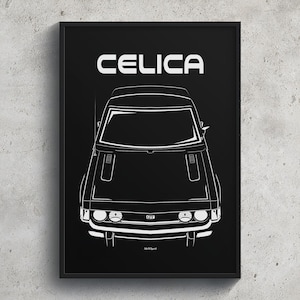 Toyota Celica GT 1st gen A20 A30 Poster JDM Print Man Cave Decor Garage Wall Art Car Minimal Emblem Outline Silhouette Cars Poster