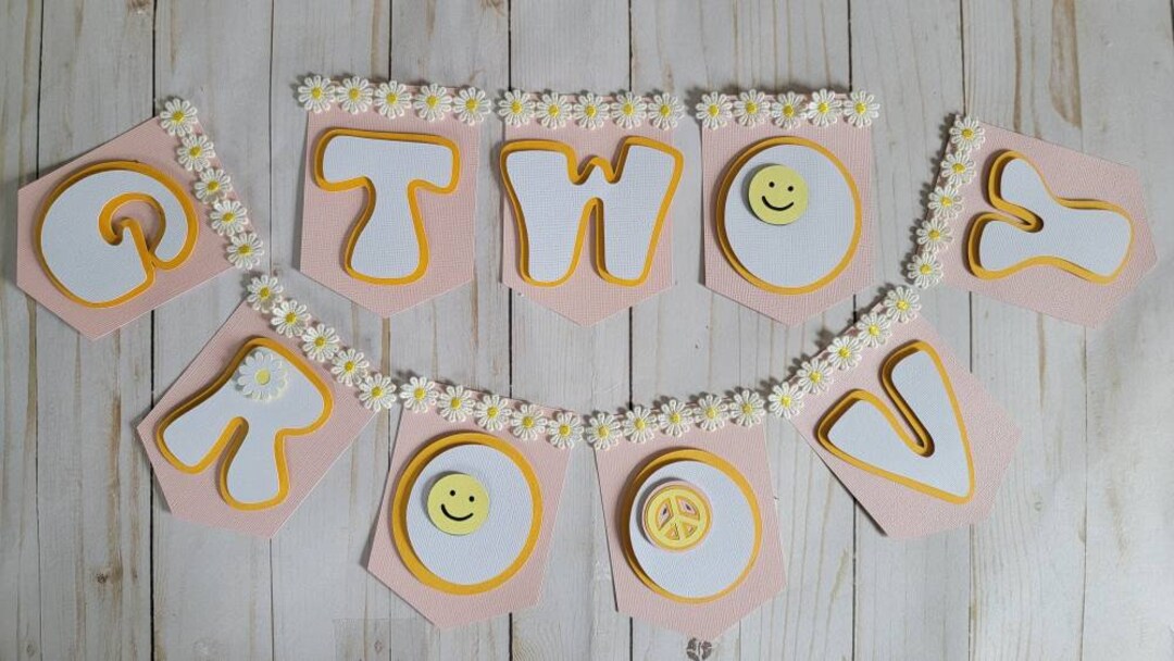 Two Groovy Hippie 60s 70s Daisy Theme 2nd Birthday Banner - Etsy