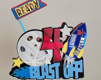 Ready 4 Blast off 4th Birthday Space Theme Cake Topper