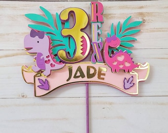 3 Rex Girls Dinosaur Theme Cake Topper in Ellington