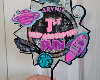 1st Trip Around the Sun First Birthday Space Theme Shaker Cake Topper in Aryn