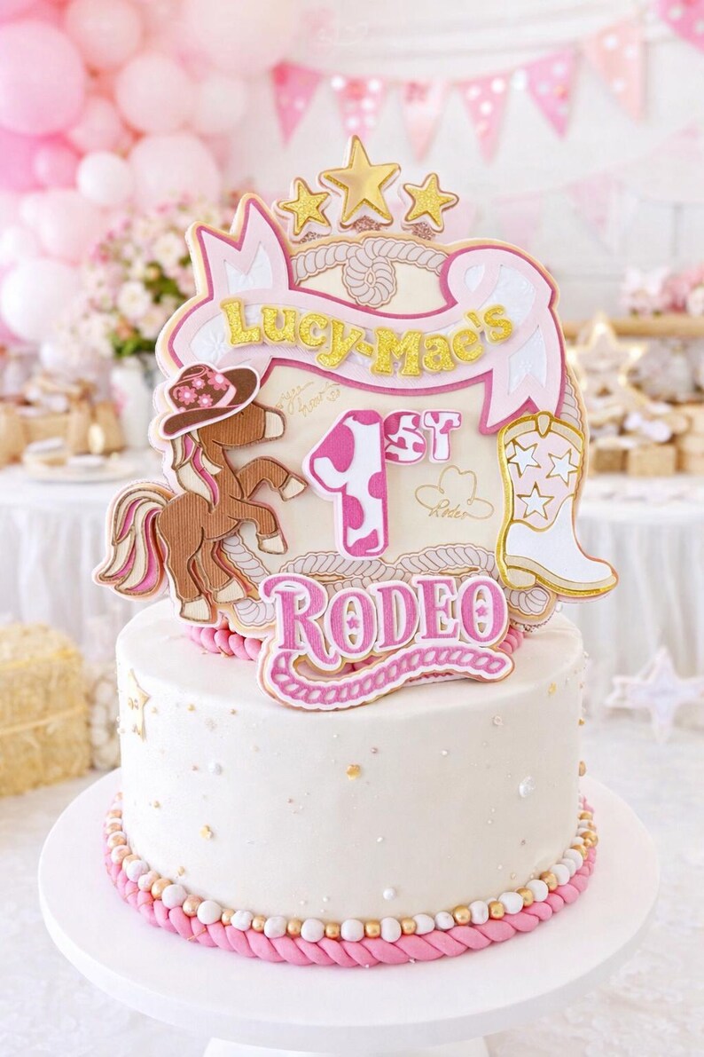 Pink Cowgirl 1st Birthday Cake Topper – Personalized Rodeo Party Decor ...