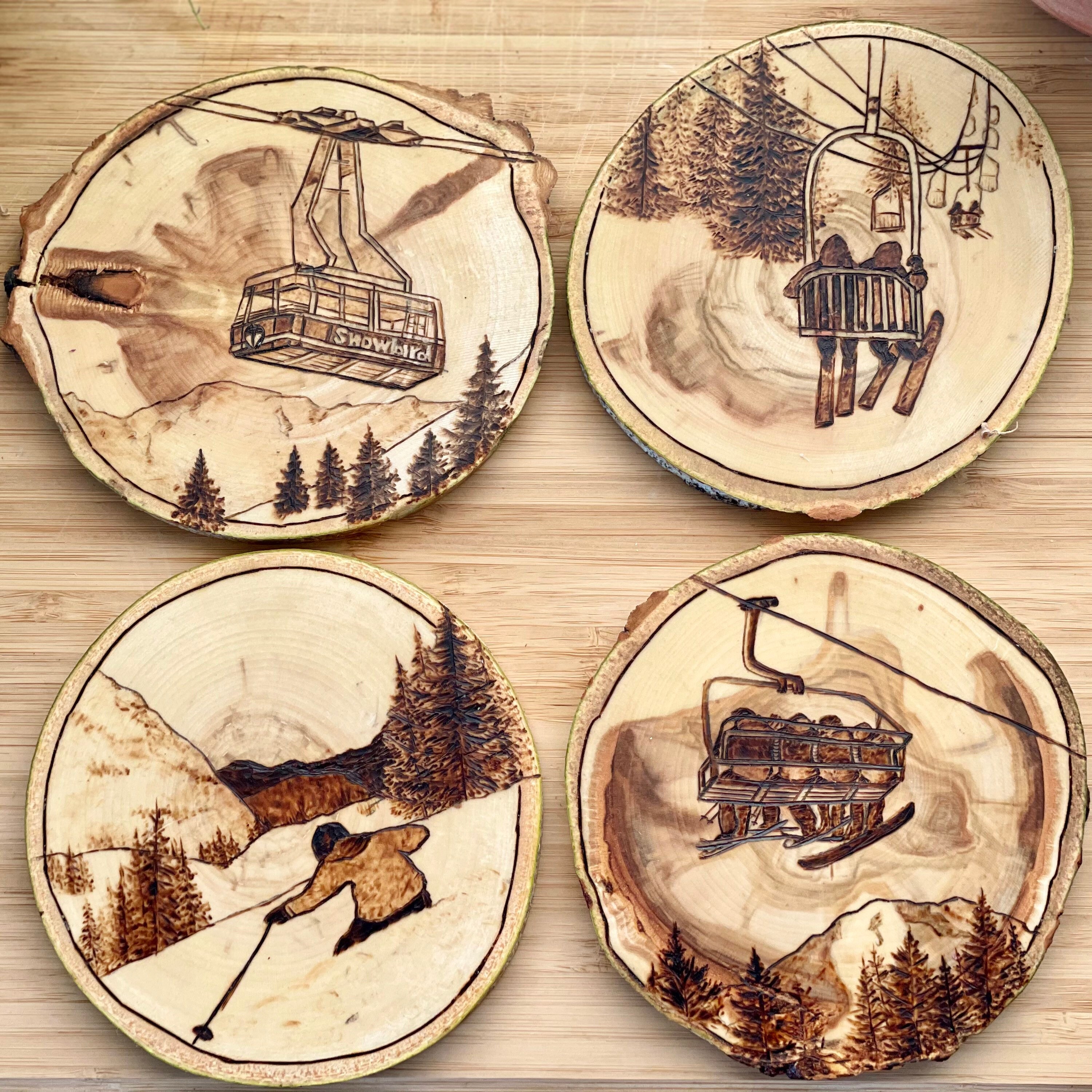 Pyrography wood burning Coaster Cutting Cheese Board Centerpiece Gift Dragon
