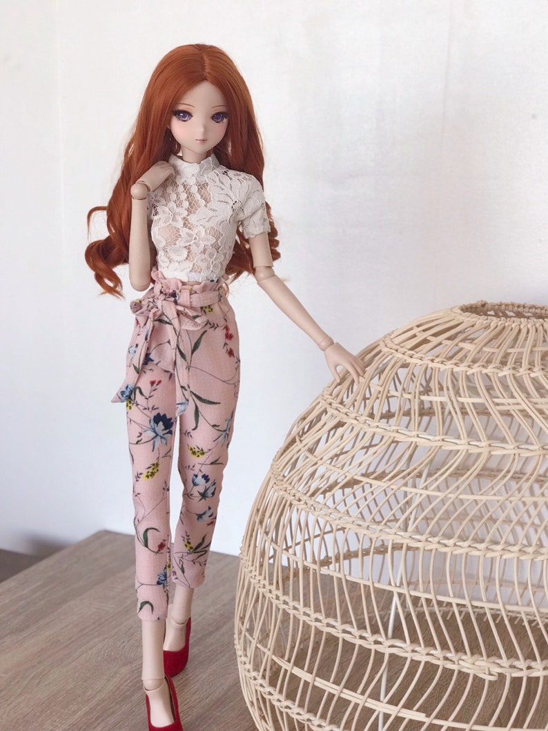 Smartdoll New Peach Floral Tie Sash Pants