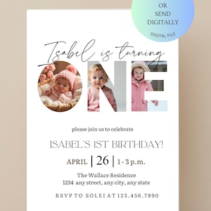 Editable First Birthday Invitation 1st Birthday Party Invite Minimalist Boho 1st Boy Birthday Girl Birthday Instant Digital Download One
