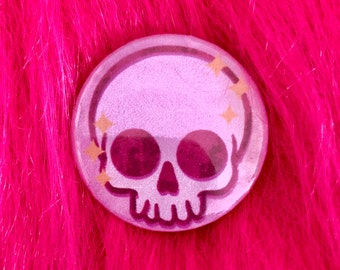 Pink skull badge - kawaii skull badge - cute skull badge - Halloween badge