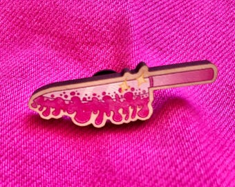 Wooden pink drippy knife pin - wooden pin - pink knife pin -  knife pin - pink knife badge -  knife badge - yami kawaii pin - gurokawa pin