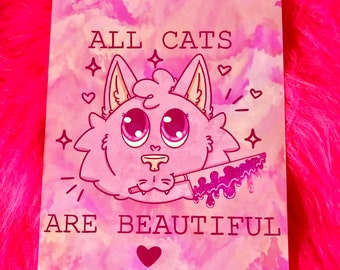 All cats are beautiful A5 print - acab print - pink cat print - cat print