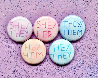 Pronoun Badges - 25mm Badge - Pastel Badges/Pins - Kawaii Pin - Galaxy Pin - She/They - She/Her - They/Them - He/Him - He/They - Non-Binary