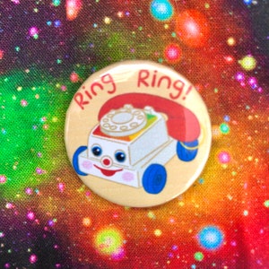 Retro speelgoedtelefoonbadge - retrobadge - badge jaren 90 - badge jaren 80 - nostalgische badge - kidcore-badge