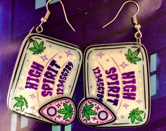 Acrylic weed themed ouija board earrings - ouija board earrings- weed earrings - acrylic charm earrings