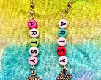 artsy dangle earrings - artist earrings - colourful earrings - paint pallet earrings - quirky earrings