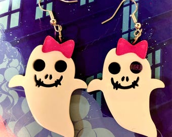 Acrylic halloween ghost girl earrings - ghost earrings - pastel goth earrings - Halloween earrings - acrylic charm earrings
