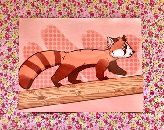 red panda print - red panda art - red panda wall print - cute animal print - cute animal art - cute animal wall art