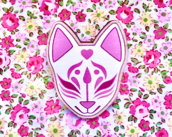 Houten kitsune pin - kitsune pin - kitsune masker pin - fox pin - kawaii pin - houten pin - Japanse pin