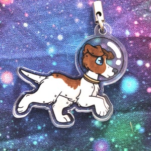 Laika the space dog acrylic phone charm - Laika the dog charm - space dog charm