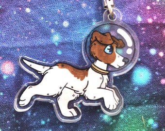 Laika the space dog acrylic phone charm - Laika the dog charm - space dog charm