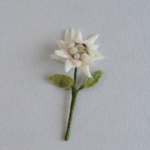 Small Needle felt edelweiss stem brooch, handmade looks real edelweiss lapel pin or brooch, gift for nature lover, small real size edelweiss