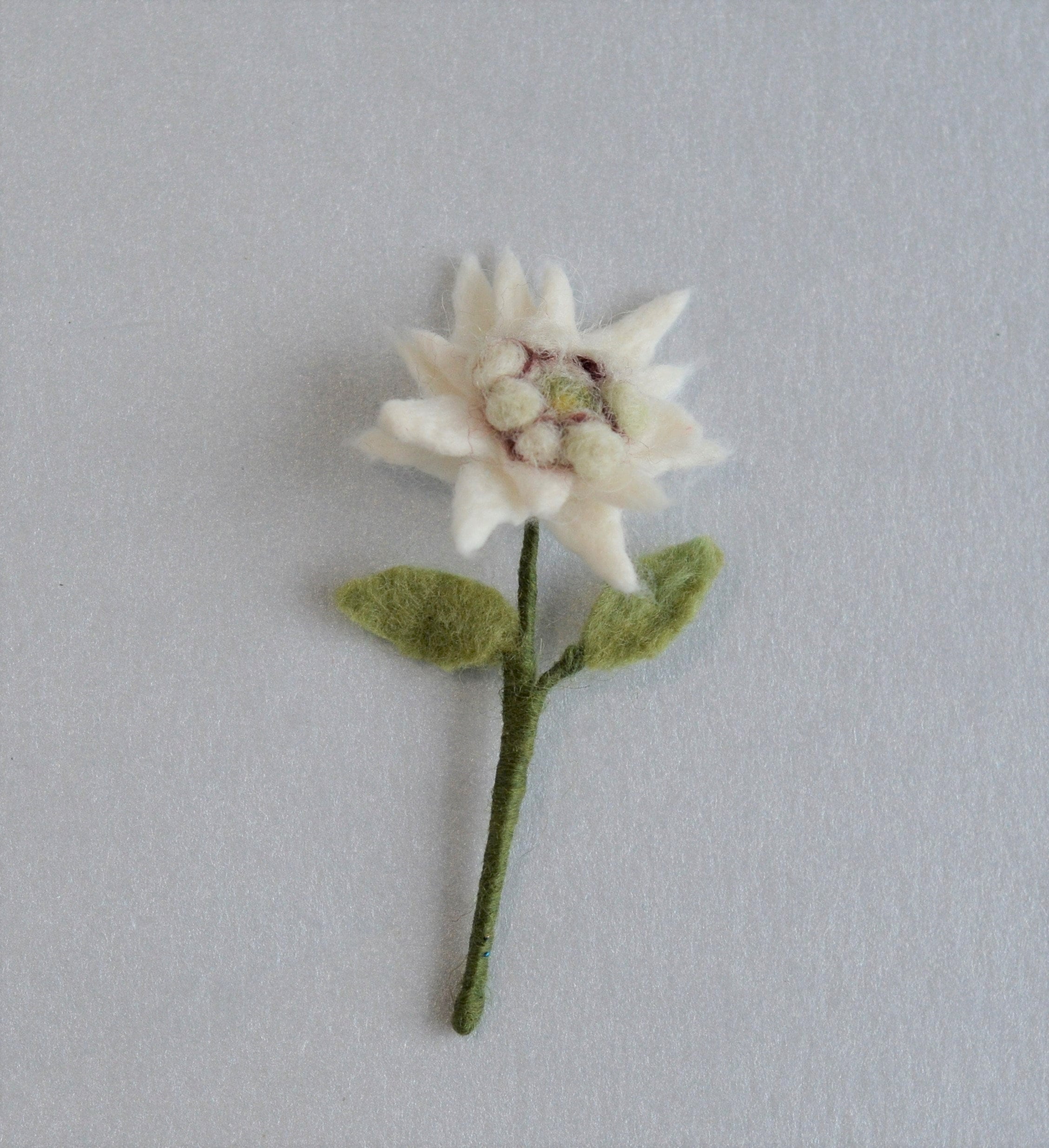 Needle Felt Edelweiss Brooch: Handmade Wool Flower Lapel Pin