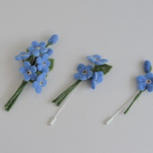 Forget me not pin, light blue flower brooch, wedding boutoniere pin flower, needle felt forget me not jewelry image 2