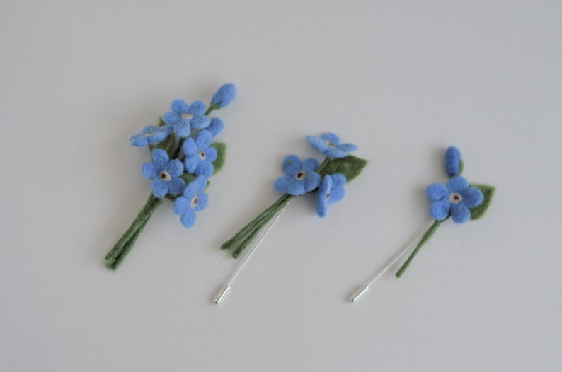 Forget me not pin, light blue flower brooch, wedding boutoniere pin flower, needle felt forget me not jewelry image 2