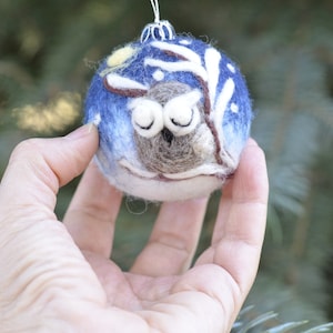 Felt Christmas Ball Ornament: Night Blue Owl Tree Toy