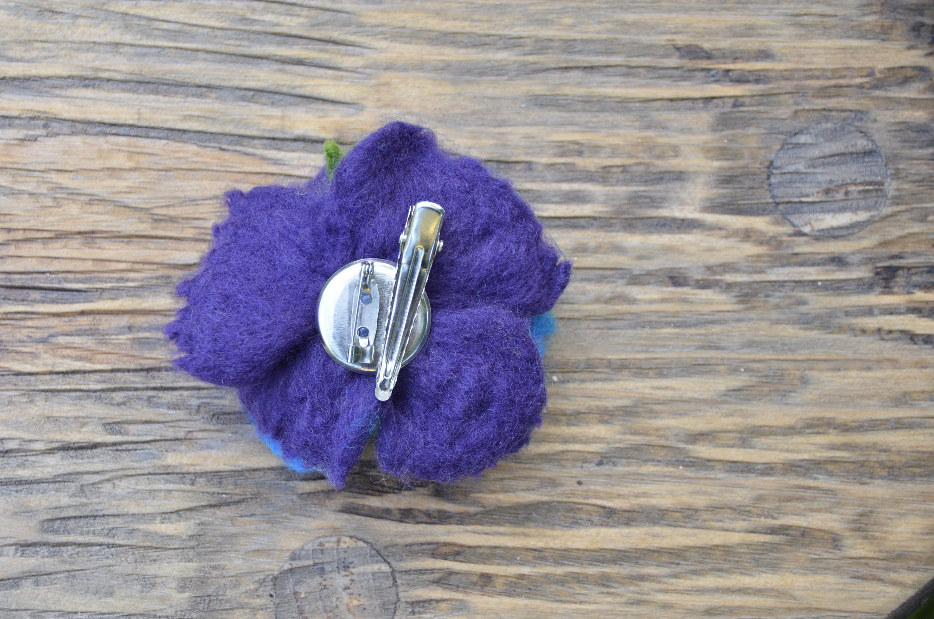Blue and Green Felt Flower Brooch With Black Stamens | Etsy