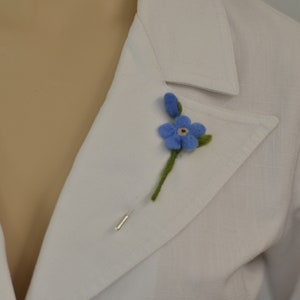 Forget me not pin, light blue flower brooch, wedding boutoniere pin flower, needle felt forget me not jewelry image 8