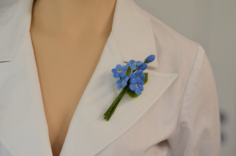 Forget me not pin, light blue flower brooch, wedding boutoniere pin flower, needle felt forget me not jewelry image 7