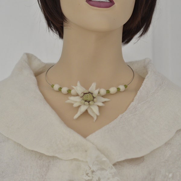 Edelweiss Halskette, Winterhochzeit Accessoire, Choker Halskette mit mit Anhänger